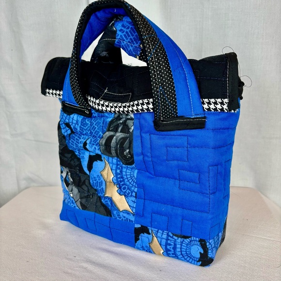 Handmade Upcycled Quilt Bible Tote Bag | Batman Carryall with Pocket - Picture 2 of 9